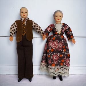 Vintage Thread Wrapped Dollhouse Dolls Couple Man Woman Grandfather Grandmother